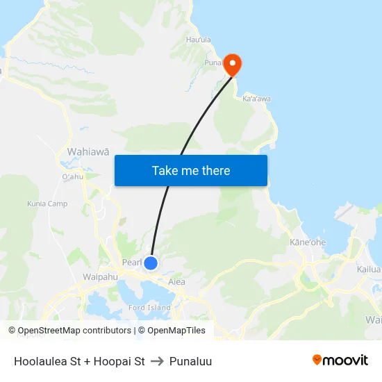 Hoolaulea St + Hoopai St to Punaluu map