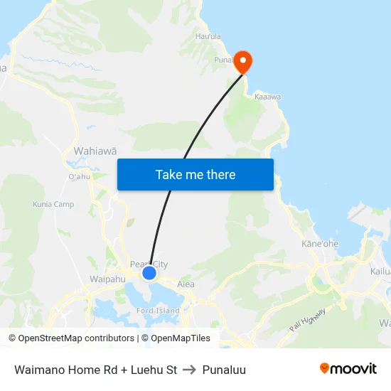 Waimano Home Rd + Luehu St to Punaluu map