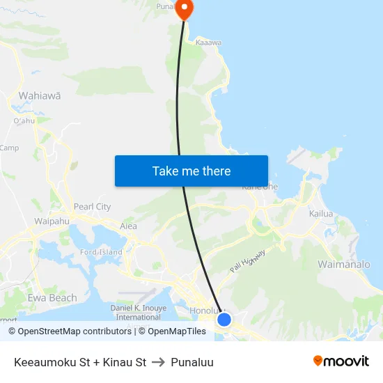 Keeaumoku St + Kinau St to Punaluu map