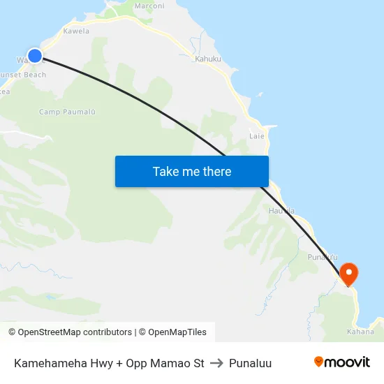 Kamehameha Hwy + Opp Mamao St to Punaluu map