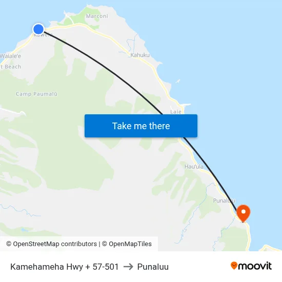 Kamehameha Hwy + 57-501 to Punaluu map