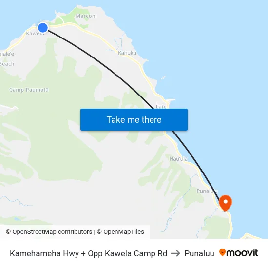 Kamehameha Hwy + Opp Kawela Camp Rd to Punaluu map