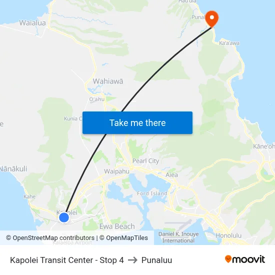 Kapolei Transit Center - Stop 4 to Punaluu map