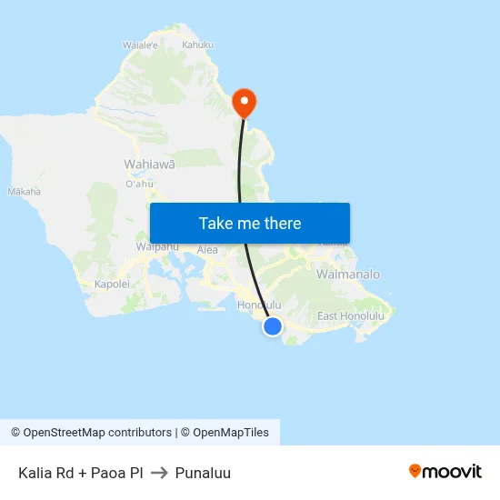Kalia Rd + Paoa Pl to Punaluu map