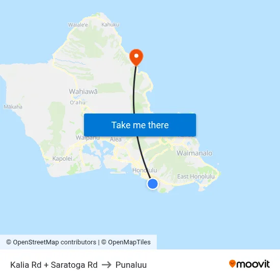 Kalia Rd + Saratoga Rd to Punaluu map
