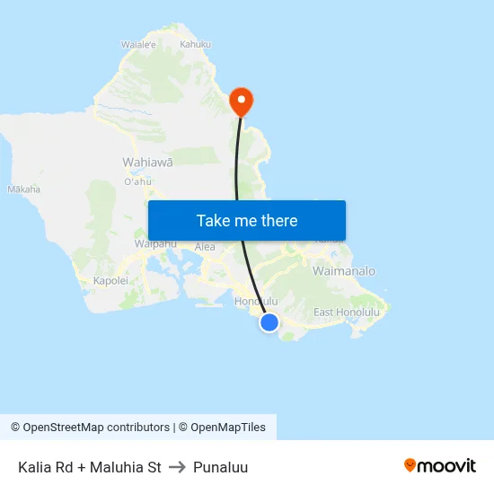 Kalia Rd + Maluhia St to Punaluu map