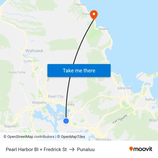 Pearl Harbor Bl + Fredrick St to Punaluu map