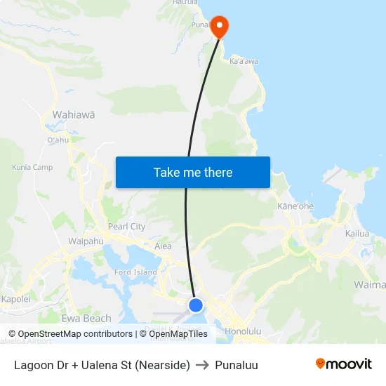 Lagoon Dr + Ualena St (Nearside) to Punaluu map