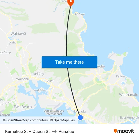 Kamakee St + Queen St to Punaluu map