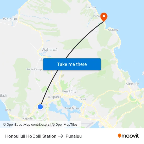 Honouliuli Ho'Opili Station to Punaluu map