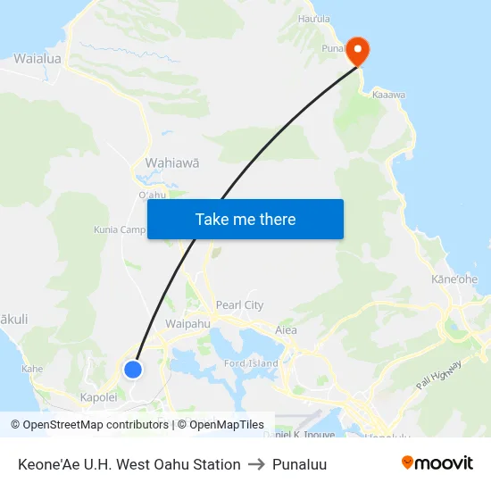 Keone'Ae U.H. West Oahu Station to Punaluu map