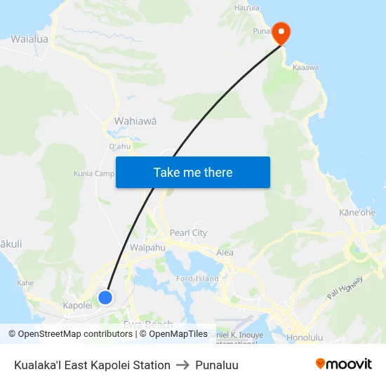 Kualaka'I East Kapolei Station to Punaluu map