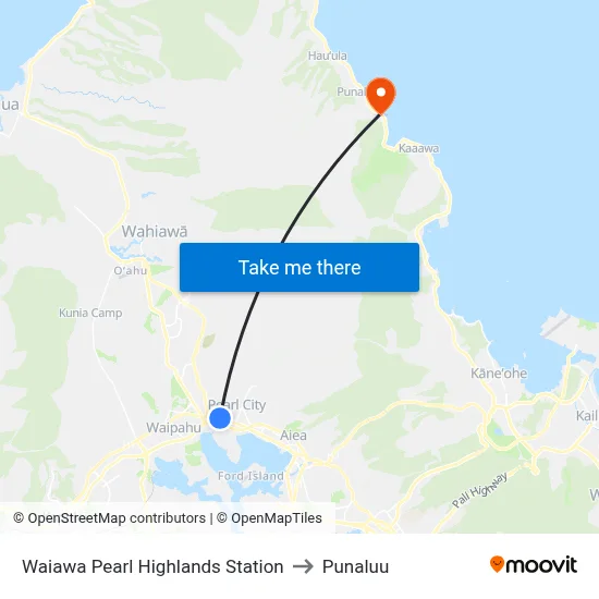 Waiawa Pearl Highlands Station to Punaluu map