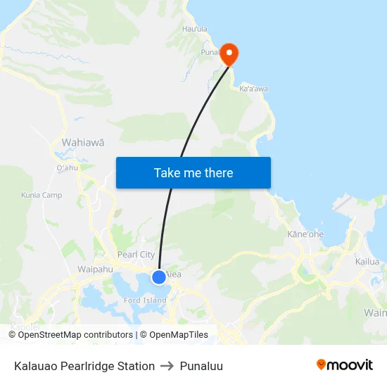 Kalauao Pearlridge Station to Punaluu map