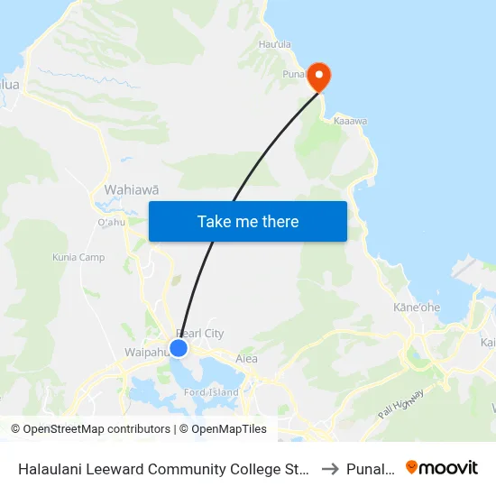 Halaulani Leeward Community College Station to Punaluu map