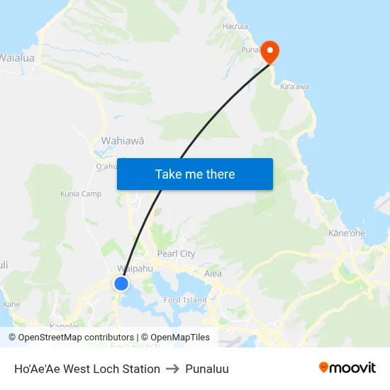 Ho'Ae'Ae West Loch Station to Punaluu map