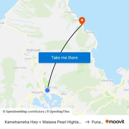 Kamehameha Hwy + Waiawa Pearl Highlands Station to Punaluu map