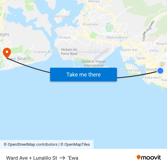 Ward Ave + Lunalilo St to ‘Ewa map