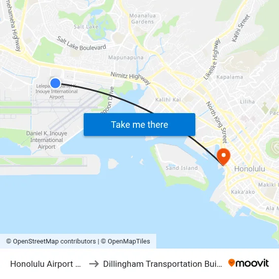 Honolulu Airport HNL to Dillingham Transportation Building map