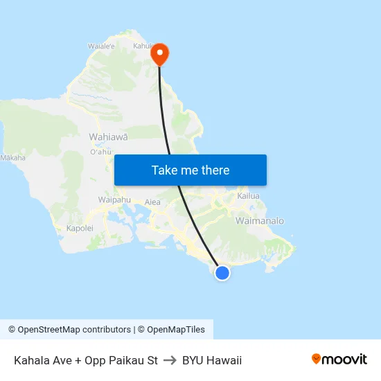 Kahala Ave + Opp Paikau St to BYU Hawaii map