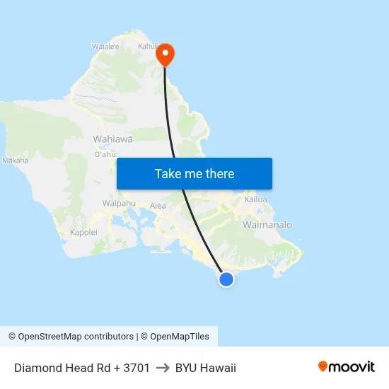 Diamond Head Rd + 3701 to BYU Hawaii map