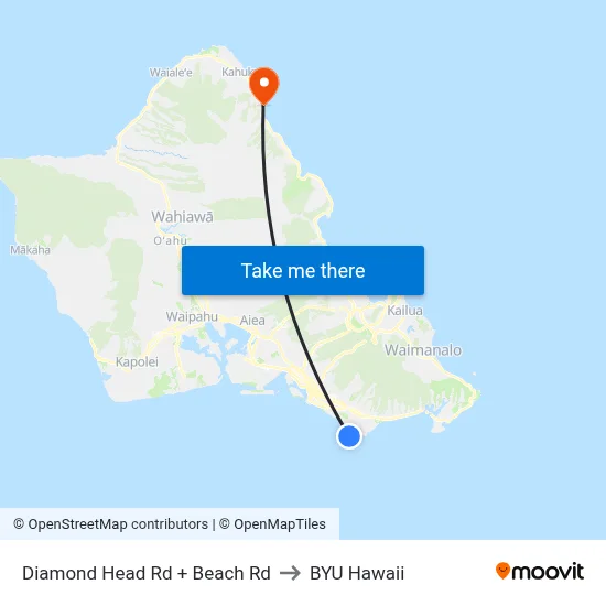Diamond Head Rd + Beach Rd to BYU Hawaii map