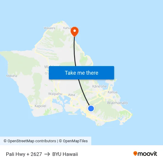 Pali Hwy + 2627 to BYU Hawaii map