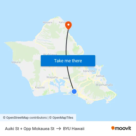 Auiki St + Opp Mokauea St to BYU Hawaii map