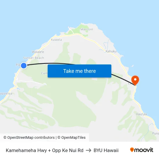 Kamehameha Hwy + Opp Ke Nui Rd to BYU Hawaii map