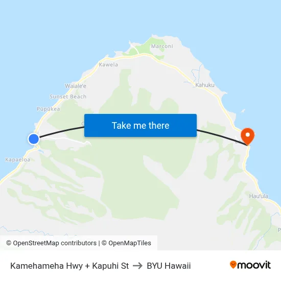 Kamehameha Hwy + Kapuhi St to BYU Hawaii map