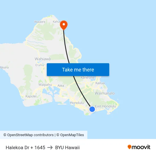 Halekoa Dr + 1645 to BYU Hawaii map