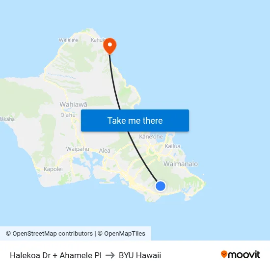 Halekoa Dr + Ahamele Pl to BYU Hawaii map