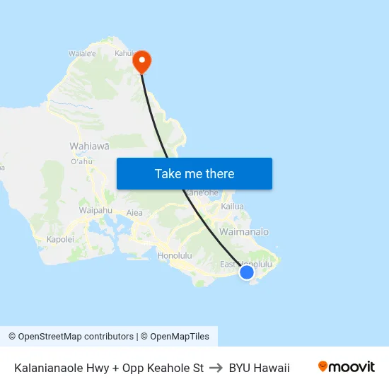Kalanianaole Hwy + Opp Keahole St to BYU Hawaii map