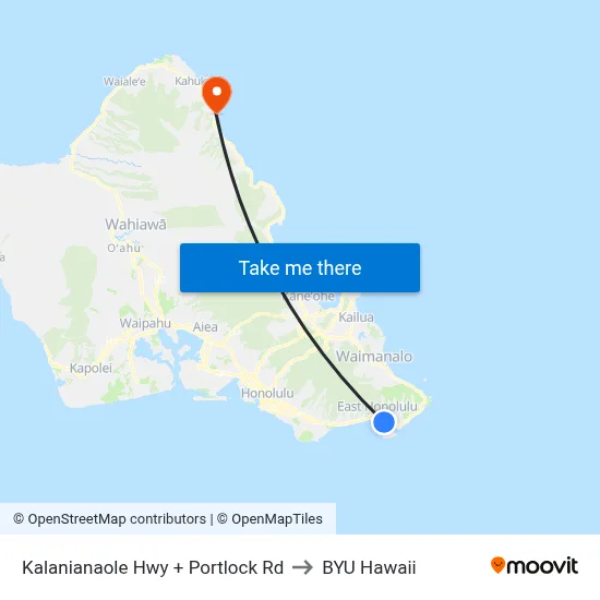 Kalanianaole Hwy + Portlock Rd to BYU Hawaii map