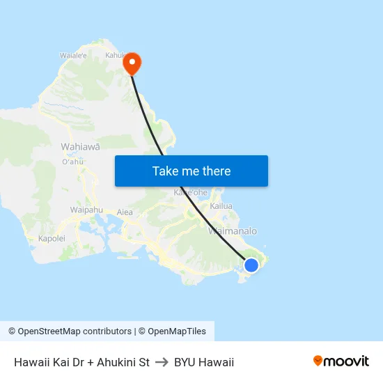 Hawaii Kai Dr + Ahukini St to BYU Hawaii map