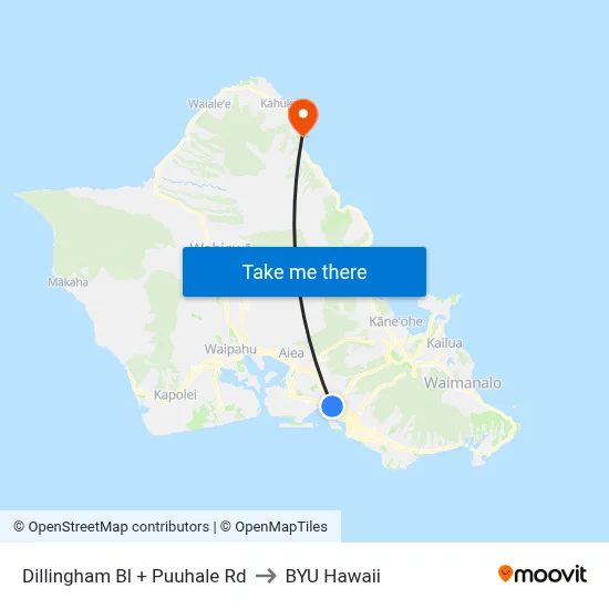 Dillingham Bl + Puuhale Rd to BYU Hawaii map