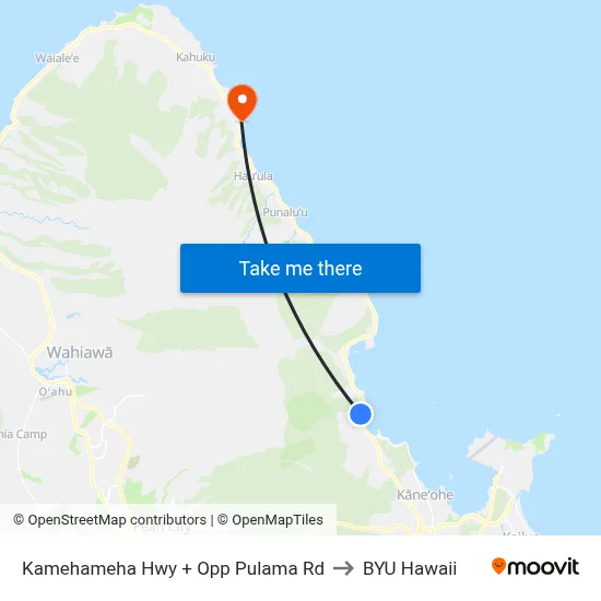 Kamehameha Hwy + Opp Pulama Rd to BYU Hawaii map