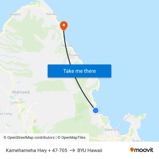 Kamehameha Hwy + 47-705 to BYU Hawaii map