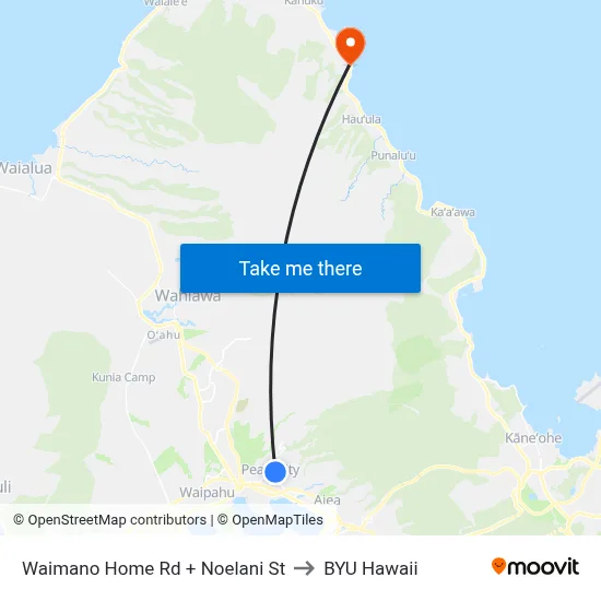 Waimano Home Rd + Noelani St to BYU Hawaii map