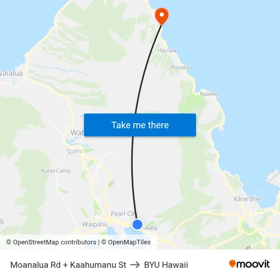 Moanalua Rd + Kaahumanu St to BYU Hawaii map