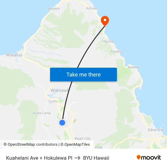 Kuahelani Ave + Hokulewa Pl to BYU Hawaii map