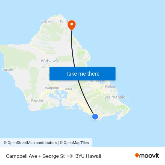 Campbell Ave + George St to BYU Hawaii map