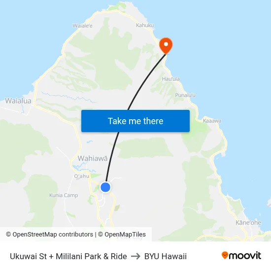 Ukuwai St + Mililani Park & Ride to BYU Hawaii map