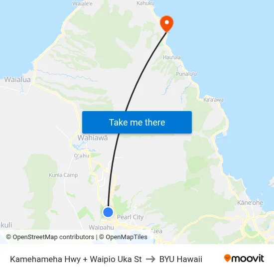 Kamehameha Hwy + Waipio Uka St to BYU Hawaii map