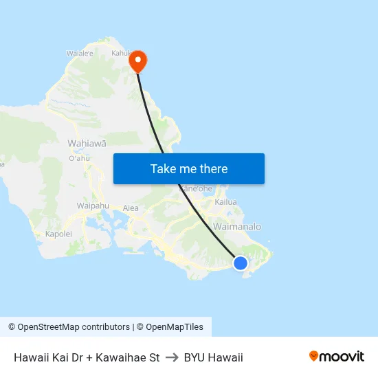 Hawaii Kai Dr + Kawaihae St to BYU Hawaii map
