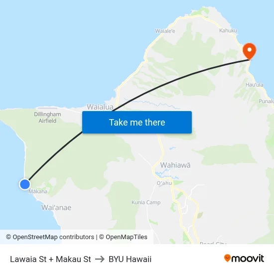 Lawaia St + Makau St to BYU Hawaii map