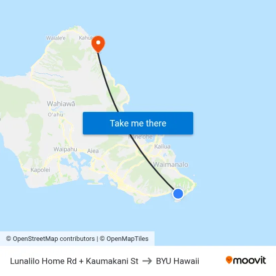 Lunalilo Home Rd + Kaumakani St to BYU Hawaii map