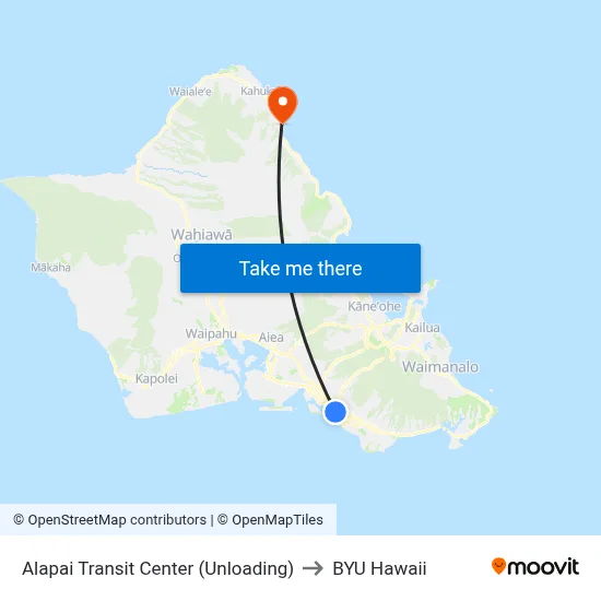 Alapai Transit Center (Unloading) to BYU Hawaii map