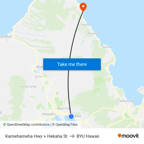 Kamehameha Hwy + Hekaha St to BYU Hawaii map