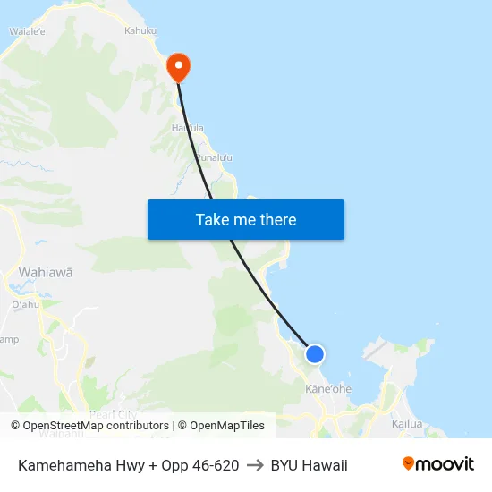 Kamehameha Hwy + Opp 46-620 to BYU Hawaii map